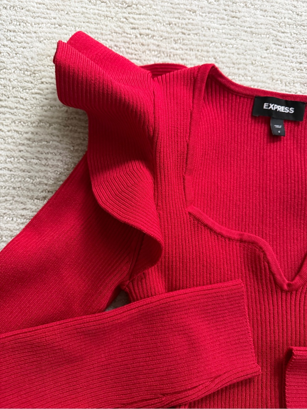 Express Red Ruffle V-Neck Sweater small - Picture 3 of 4